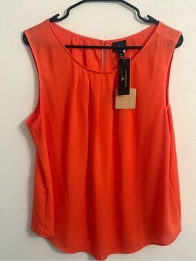 Worthington Sleeveless Pleated Shell Top - Bright Orange NWT